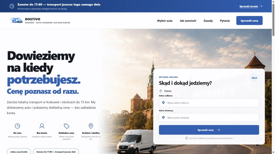 Archiwalny widok realizacji Dostivo z wyceną trasy