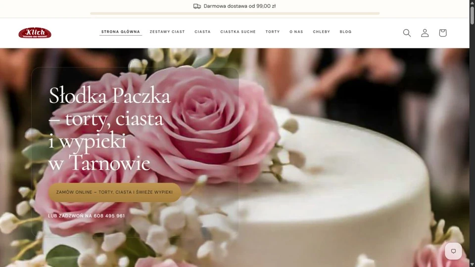Widok sklepu Klich Słodka Paczka z naszego portfolio: oferta tortów, ciast i wypieków.
