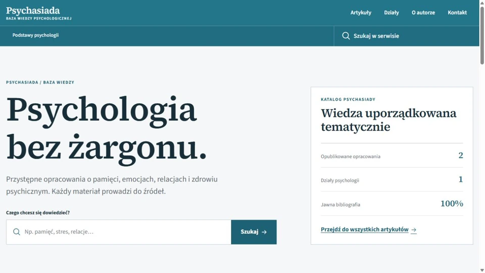 Portal Psychasiada z wyszukiwarką wiedzy psychologicznej i katalogiem tematów
